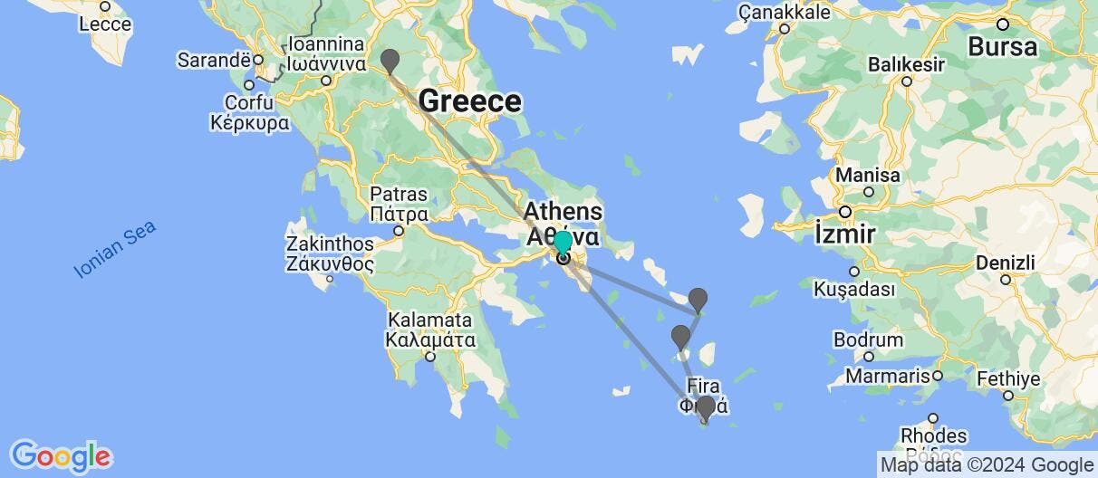 Map of Ancient Ruins, Mykonos, Paros & Santorini