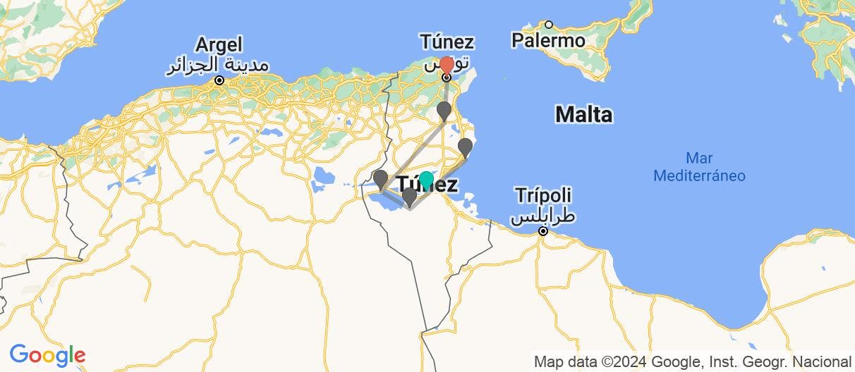 Map of Túnez: Ruinas, Mar Mediterráneo y Desierto